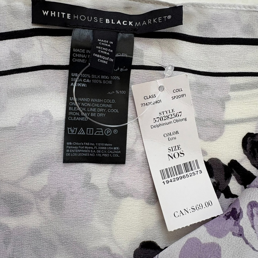 White House Black Market Delphinium Oblong White Lavendar Floral Scarf NWT - Picture 6 of 7